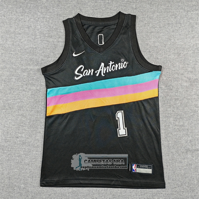 Camiseta Nino San Antonio Spurs Victor Wembanyama NO 1 Ciudad 2025-26 Negro